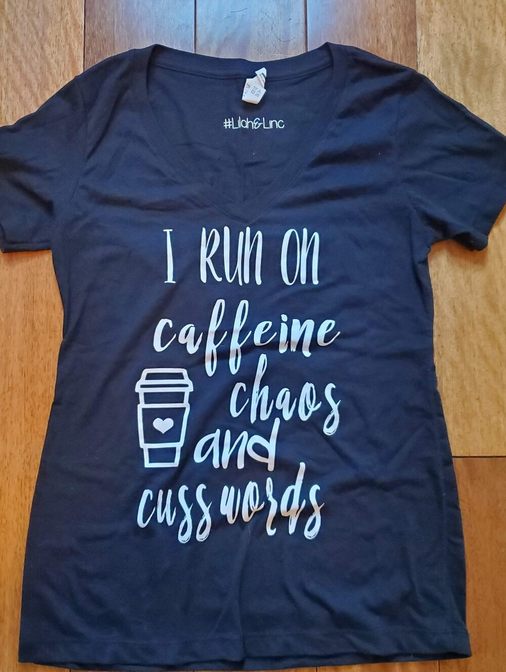 Black Graphic Mom Tee - "I Run on Caffeine Chaos and Cuss Words"